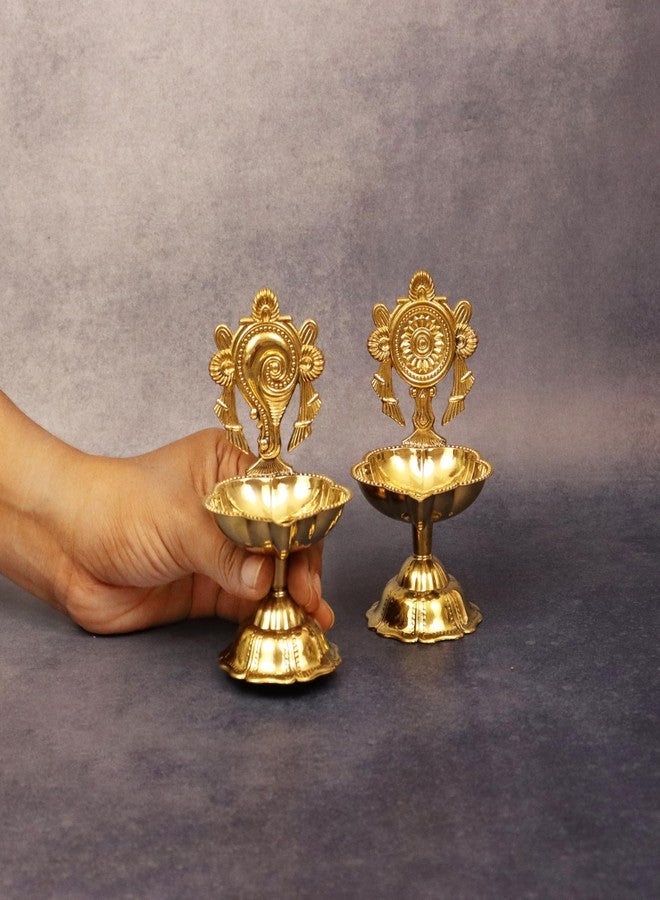 Spillbox ضياء نحاسية لبوجا | بوجا آرتي | مصباح زيت آرتي ديباك ديبام للمنزل، هدايا ديكور لمعبد بوجا - مجموعة شانكو شاكرا ستار ديا (متوسط) - Image 3